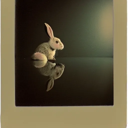 Prompt: a rabbit looking into a mirror, polaroid photograph