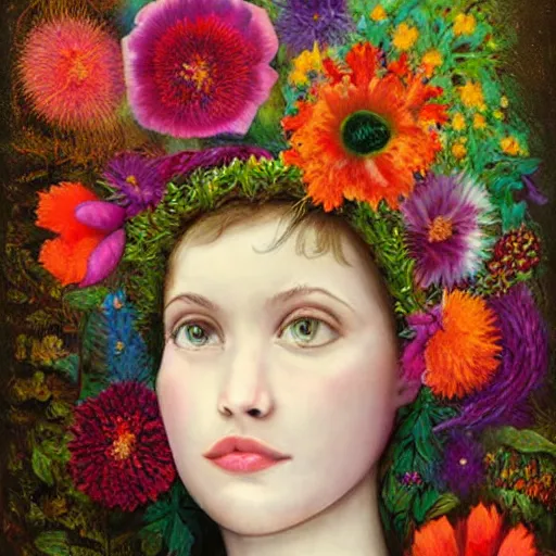 Prompt: surreal flowerheaded girl, flowerfield