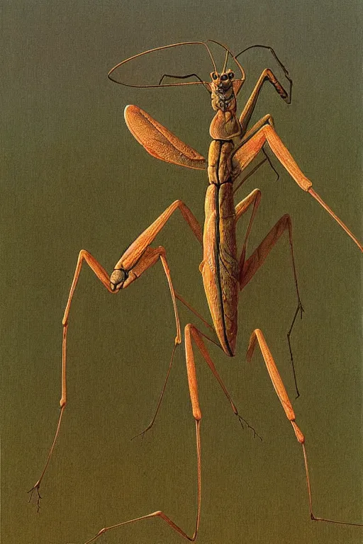 Prompt: big mantis eating small mantises by zdzislaw beksinski