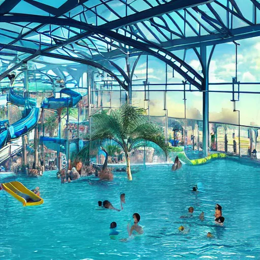 Prompt: waterpark in an airport, digital art, cinematic lighting, epic composition, highly detailed