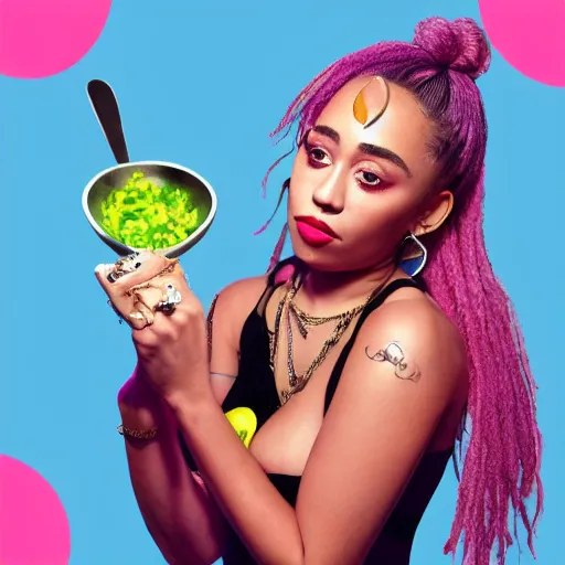 Image similar to Photo of Doja Cat holding a spoon in her hand, hyperrealistic