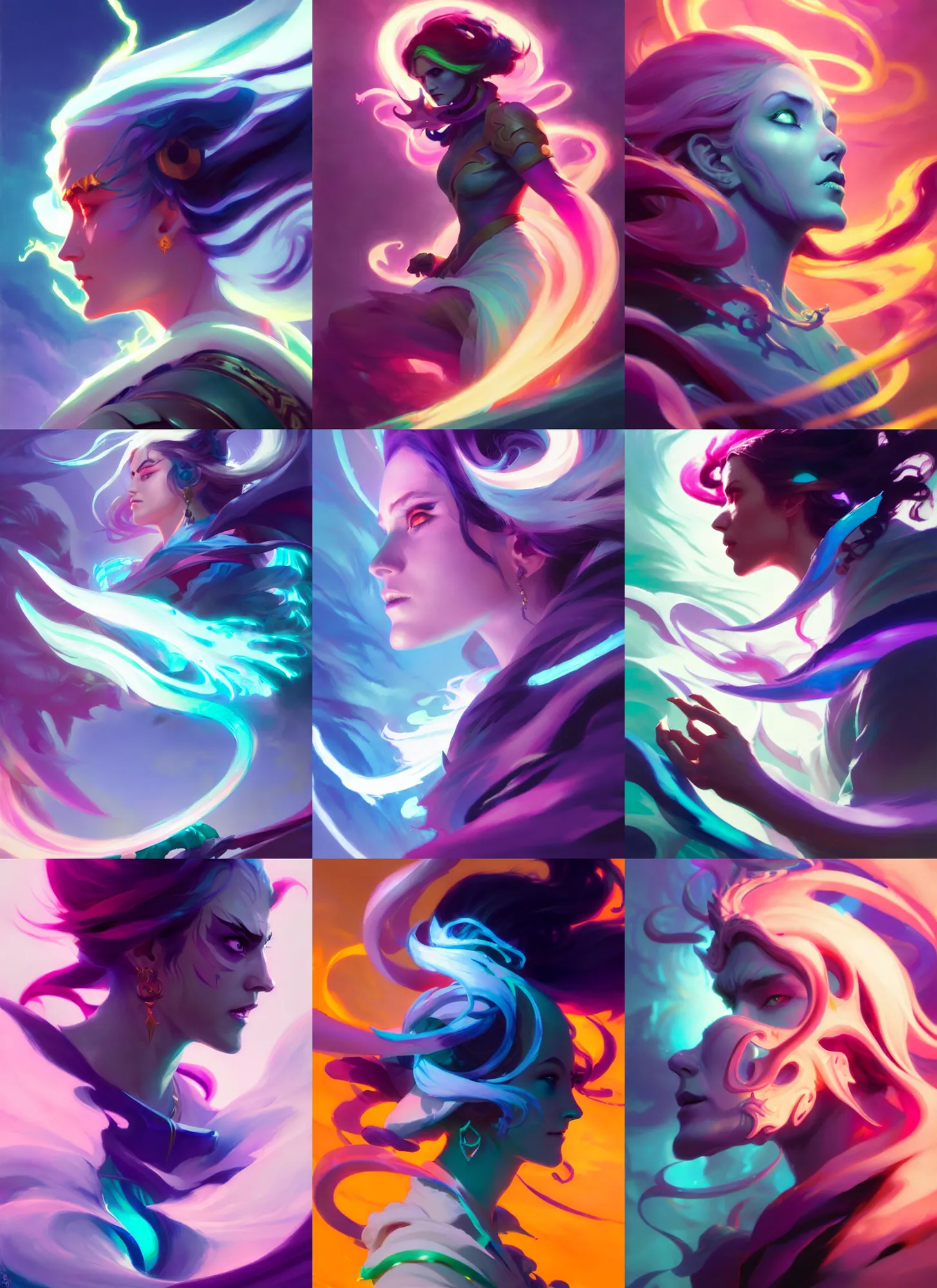 Prompt: side profile, abaddon, dota 2, luminescent, colorful swirly magic ripples, pastel colors, by greg manchess, huang guangjian, sachin teng, greg rutkowski, jesper ejsing, ilya kuvshinov