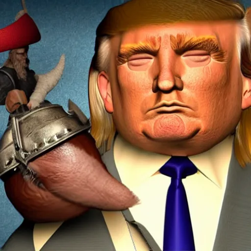 Prompt: a viking holding donald trump head, highly detailed, 8 k