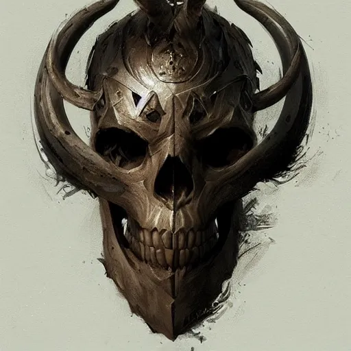 Image similar to a beautiful artwork profile portrait of a viking skull with horns study by greg rutkowski , featured on artstation, norse mythology, valhalla