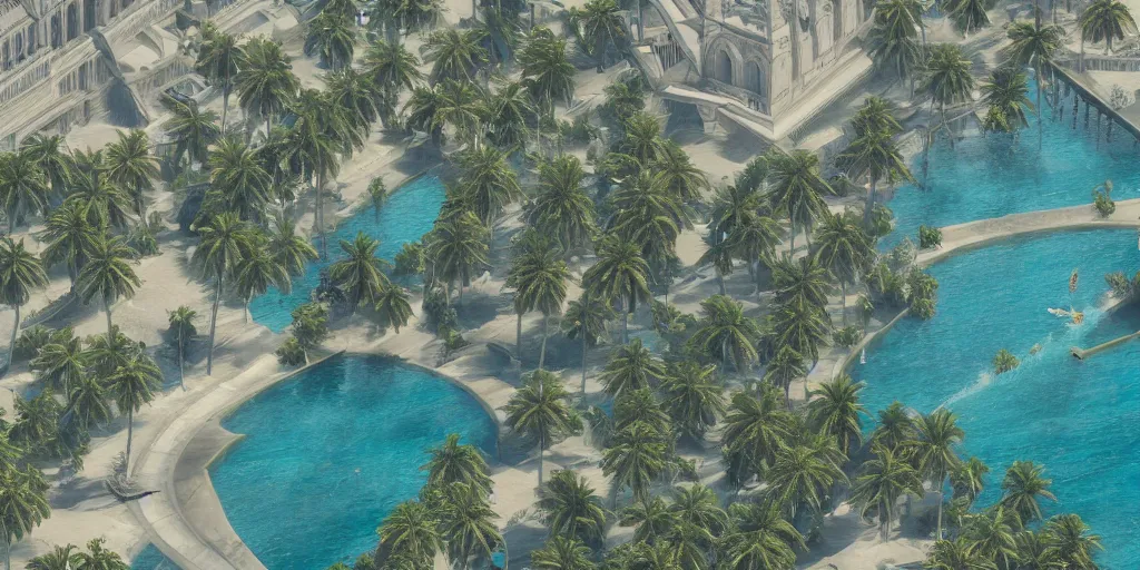 Image similar to hungarian parliament underwater-beach, palm trees behind, aerial shot, real photography, unreal-engine, 4k, highly detailed, trending on ArtStation, CGSociety