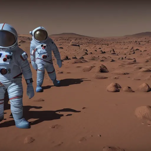 Prompt: 👩🚀 astronauts playing tug of war on mars. photorealistic unreal engine highly detailed.