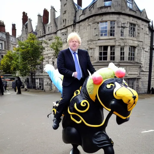 Image similar to boris johnson riding a dragon