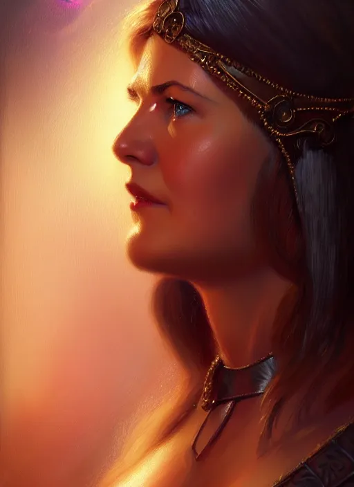 Image similar to portrait of teenage lucy lawless as xena, 1 9 5 0 s, intricate, elegant, glowing lights, highly detailed, digital painting, artstation, concept art, smooth, sharp focus, illustration, art by wlop, mars ravelo and greg rutkowski