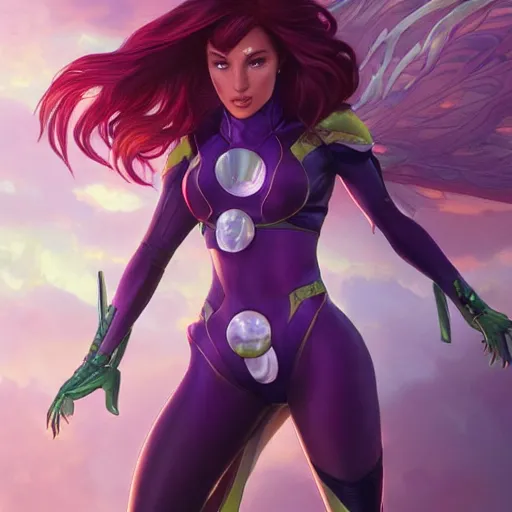 Image similar to ultra realistic illustration, bella thorne as starfire anime, intricate, elegant, highly detailed, digital painting, artstation, concept art, smooth, sharp focus, illustration, art by artgerm and greg rutkowski and alphonse mucha and wlop