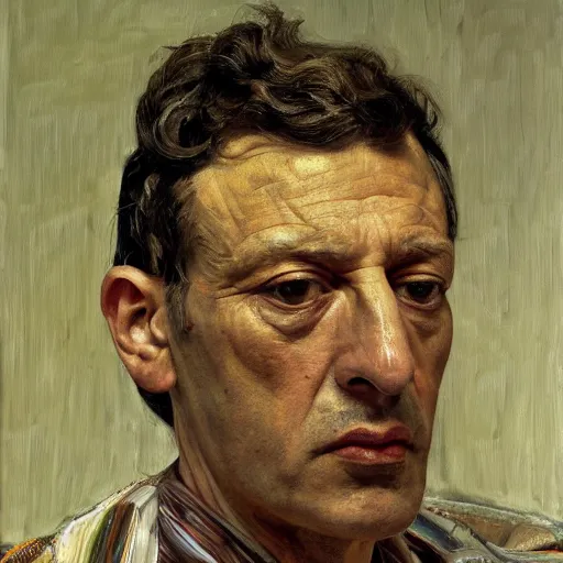 Prompt: high quality high detail painting by lucian freud, hd, portrait of an arab lord, photorealistic lighting