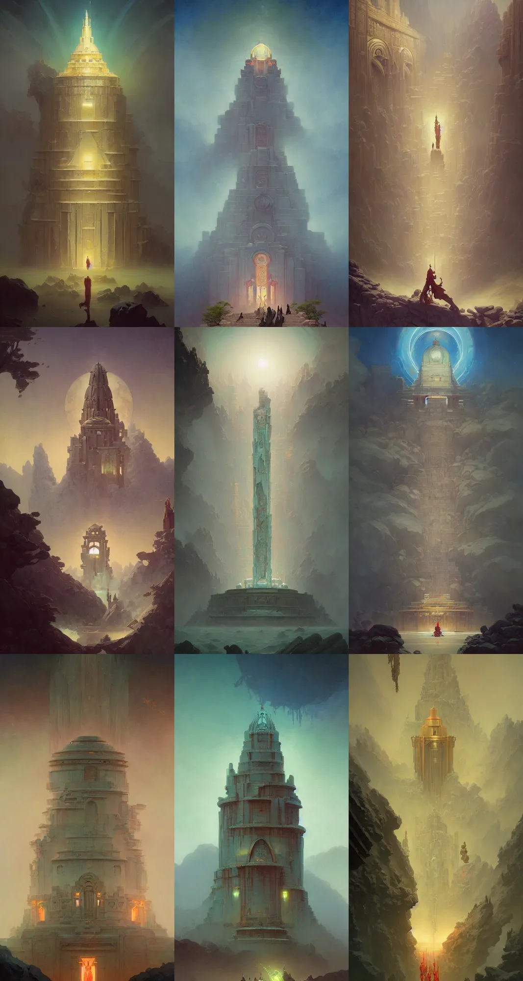 Prompt: temple of the moon, art deco architecture, fantasy, art by joseph leyendecker, peter mohrbacher, ivan aivazovsky, ruan jia, reza afshar, marc simonetti