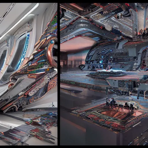 Image similar to sci-fi motherboard structure on the coronation of napoleon painting and digital billboard in the middle, unreal engine 5, keyshot, octane, artstation trending, ultra high detail, ultra realistic, cinematic, 8k, 16k, in style of zaha hadid, in style of nanospace Michael Menzelincev, in style of Lee SOUDER, colors in style of the Blade Runner 2049, in plastic, dark, tilt shift,