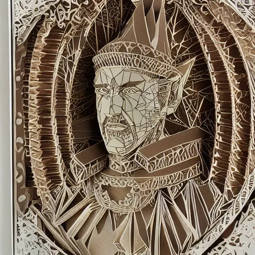 Image similar to intricate cut paper sculpture of the sorcerer's apprentice from fantasia