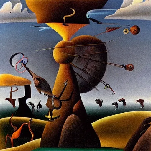 Image similar to A Surreal Landscape by Charles Addams and salvador dali