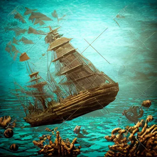 Prompt: underwater view of a shipwreck realistic