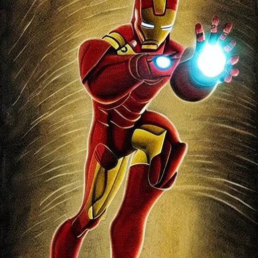 Prompt: prehistoric cave painting of iron man
