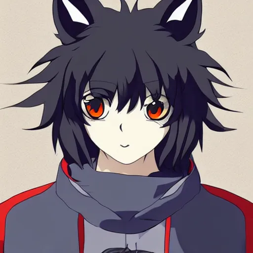 Image similar to key anime visual portrait of an anthropomorphic anthro wolf fursona, in a jacket, with handsome eyes, official modern anime art