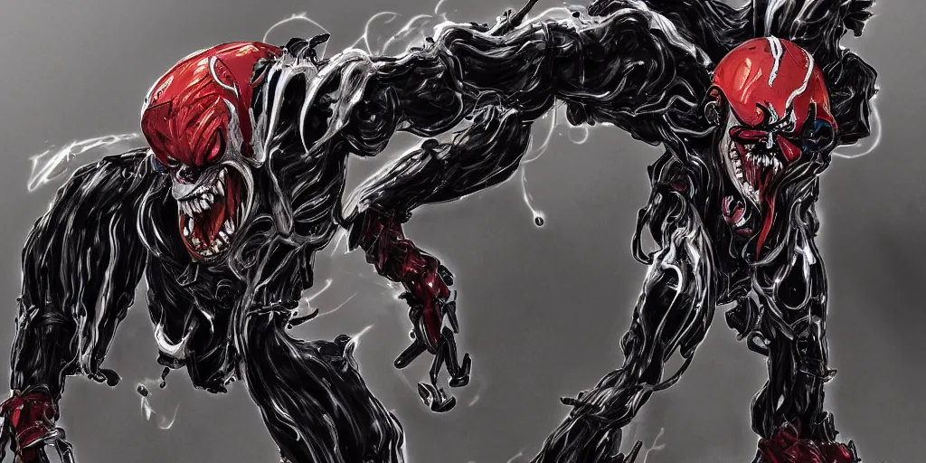 Prompt: Pennywise Mecha exposed to the symbiote and became Venom. concept art,high detailed,fine art,trending on Artstation,smooth draw.