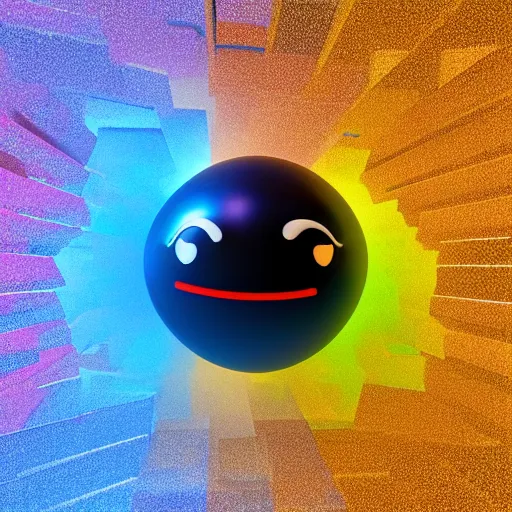 Prompt: exploding mind, happy emoji, 3 d render, 4 k, glossy sphere, psychodelic colors, black background