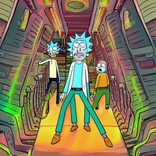 Image similar to Rick and Morty walking in the Bangkok digital art by Jinhwa Jang