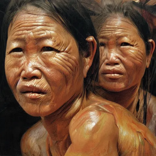 Image similar to high quality high detail painting by jenny saville, hd, old kalimantan kayan people, photorealistic lighting