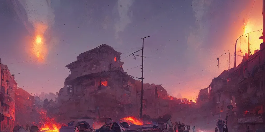 Prompt: ancient roma, meteor shower on burning streets by makoto shinkai, greg rutkowski, artstation, high detailed, cgsociety