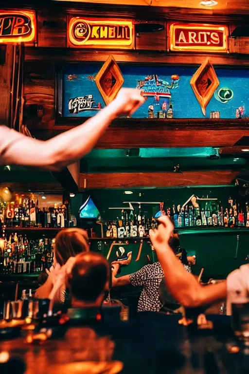 Prompt: photo of people playing darts at a bar, highly detailed,