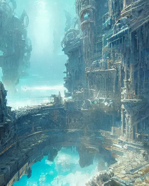 Prompt: Atlantis, palaces underwater, fantasy art, in the style of greg rutkowski, illustration, epic, fantasy, intricate, hyper detailed, artstation, concept art, smooth, sharp focus, ray tracing