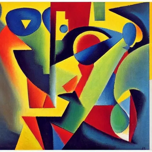 Prompt: a painting of a group of abstract shapes, an abstract painting by André Lhote, cg society, lyrical abstraction, cubism, oil on canvas, fauvism