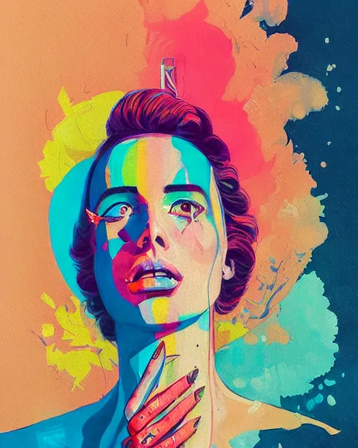 Image similar to an ultradetailed beautiful painting of a stylish woman with colorful band aids, rave concert poster, retro, conrad roset, greg rutkowski, flume cover art, 8 0 s