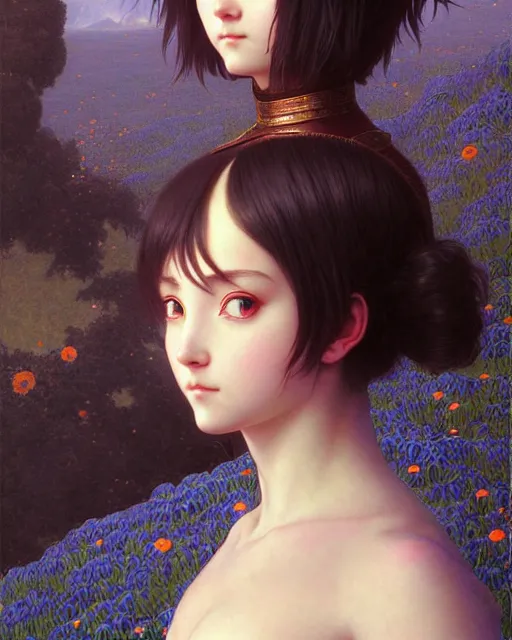 Image similar to portrait of beautiful cute young maiden girl with short white hairs in warhammer armor, art by ( ( ( kuvshinov ilya ) ) ) and wayne barlowe and gustav klimt and artgerm and wlop and william - adolphe bouguereau