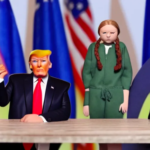 Image similar to donald trump and greta thunberg claymation