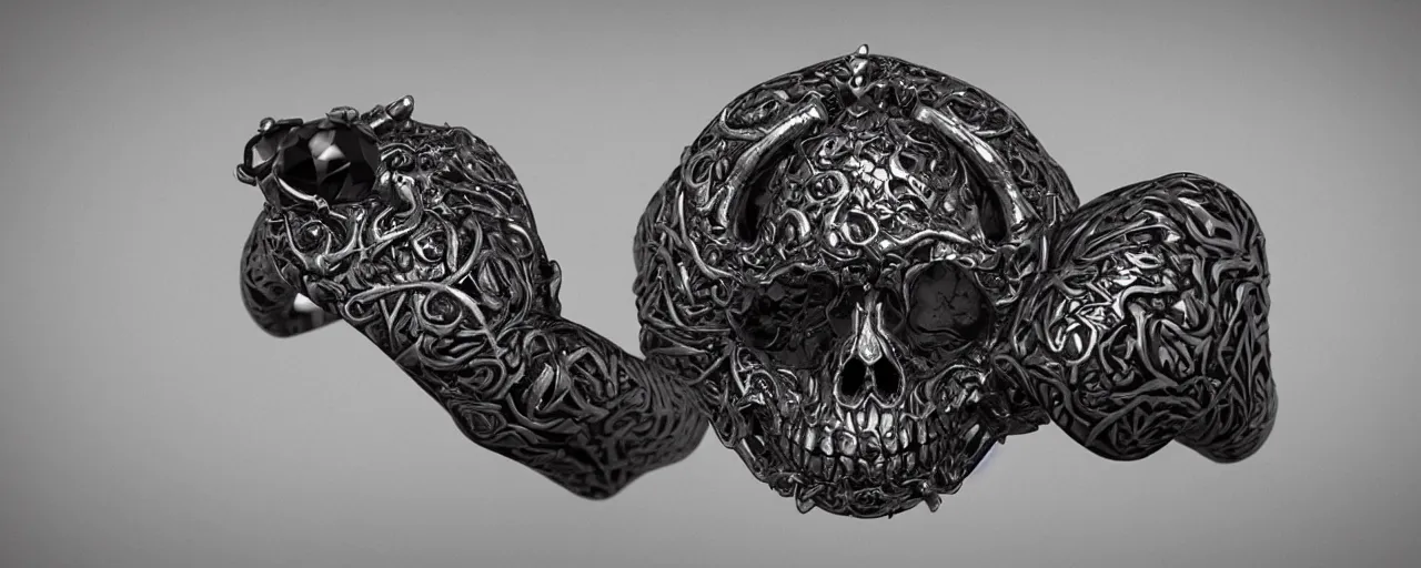 Prompt: simple magic ring of poison, ring, skull, wax, black, smooth shank, crystals, engravings, product design, jewelry, art by gerald brom, greg rutkowski and artgerm and james jean and zdzisław beksinski, 8 k, unreal engine, c 4 d