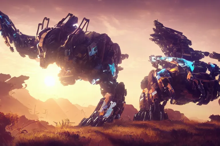 Image similar to shell - walker machine mecha animal beast robot of horizon forbidden west horizon zero dawn bioluminiscence global illumination ray tracing hdr fanart arstation by sung choi and eric pfeiffer and gabriel garza and casper konefal