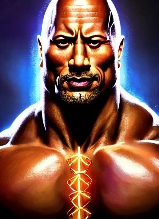 Prompt: portrait of dwayne johnson as shiva god of destruction, intricate, elegant, glowing lights, highly detailed, digital painting, artstation, glamor pose, concept art, smooth, sharp focus, illustration, art by artgerm and greg rutkowski, artey freytag