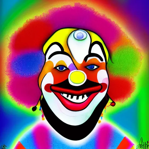 Image similar to Portrait of a colorful happy joyful clown, funny, digital art masterpiece