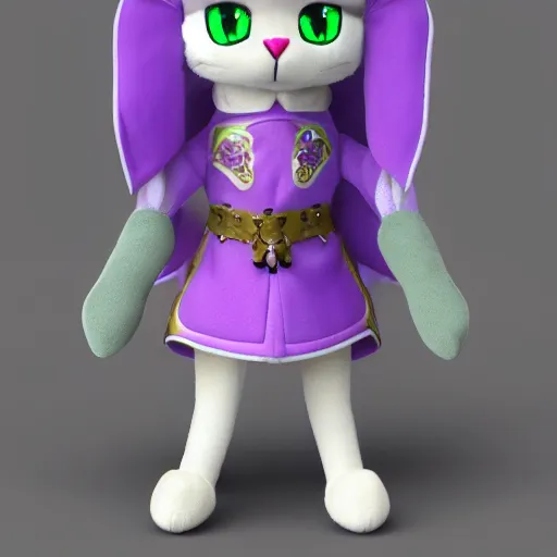 Prompt: cute fumo plush of a knight cat girl of a royal legion, green and purple, vray