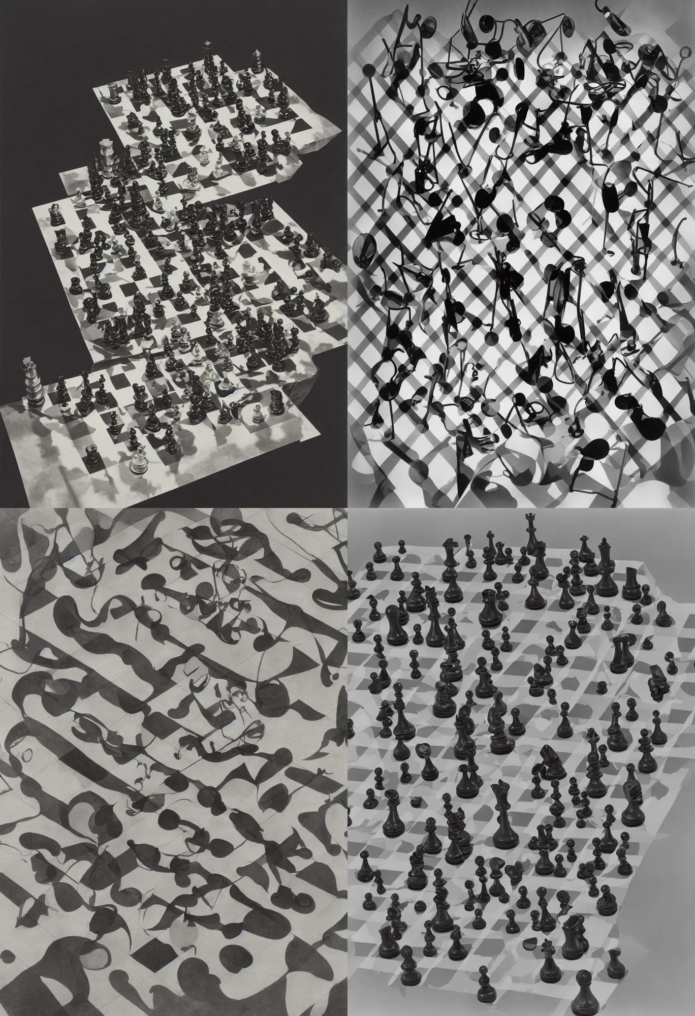 Prompt: infinite chessboard, archival pigment print by Marcel Duchamp and Irving Penn, 1919