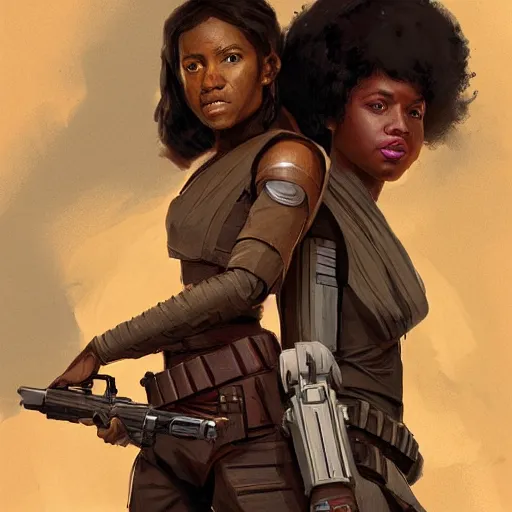 Image similar to star wars but all the cast are black, greg rutkowski