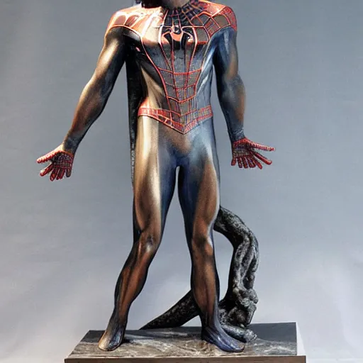 Prompt: spiderman greek marble statue, highly detailed