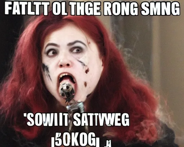 Image similar to fat smelly putrid witch smokin bong. she is rotting.