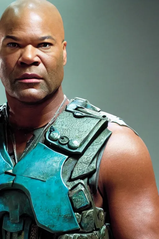 Image similar to movie still of Christopher Judge playing Teal\'c in an episode of Stargate SG-1, a ruggedly handsome hero, intricate, elegant, highly detailed, centered, digital painting, artstation, concept art, smooth, sharp focus, illustration, art by artgerm and donato giancola and Joseph Christian Leyendecker, Ross Tran, WLOP