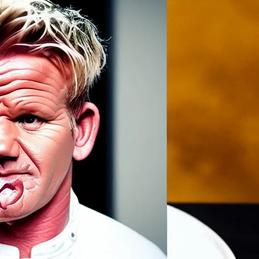 Prompt: gordon ramsay's face on a cooked leg of ham