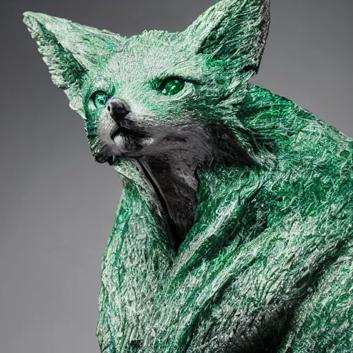 Image similar to Portrait photography of a terrifying Emerald fox sculpture