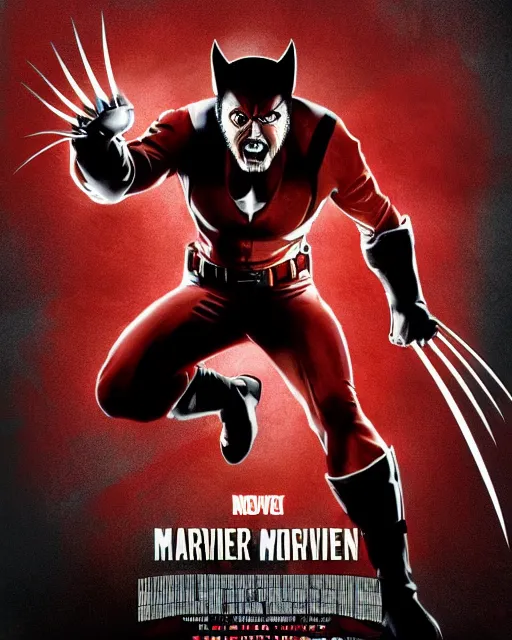 Prompt: movie poster of marvels wolverine, black and red color scheme, hyper realistic photo, 8 k., dramatic waiting, bloody