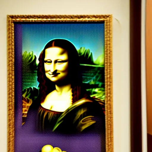 Prompt: mona lisa holding a banana, oil in canvas