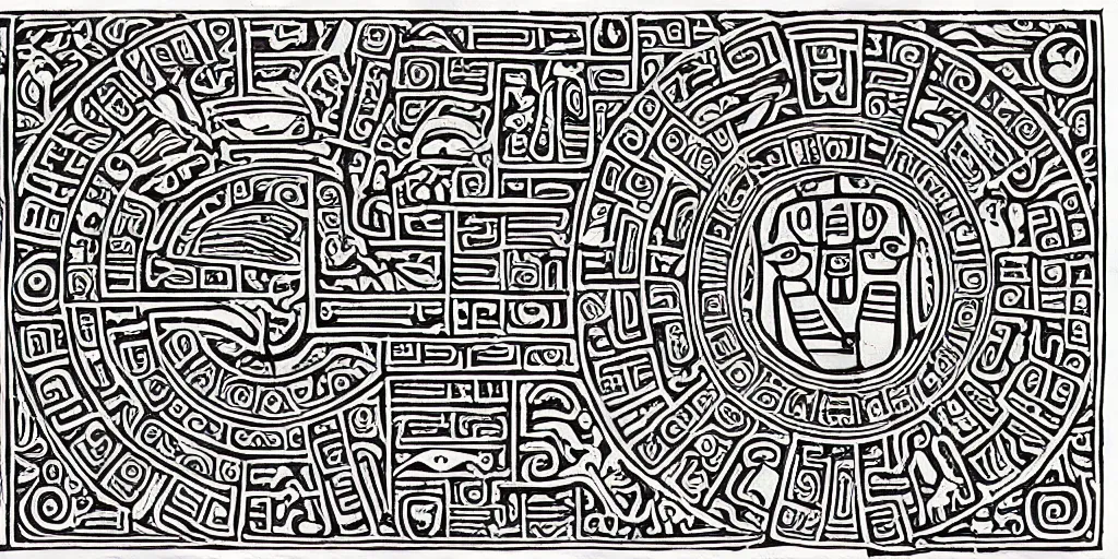 Image similar to mayan hieroglyph blueprints to a spaceship