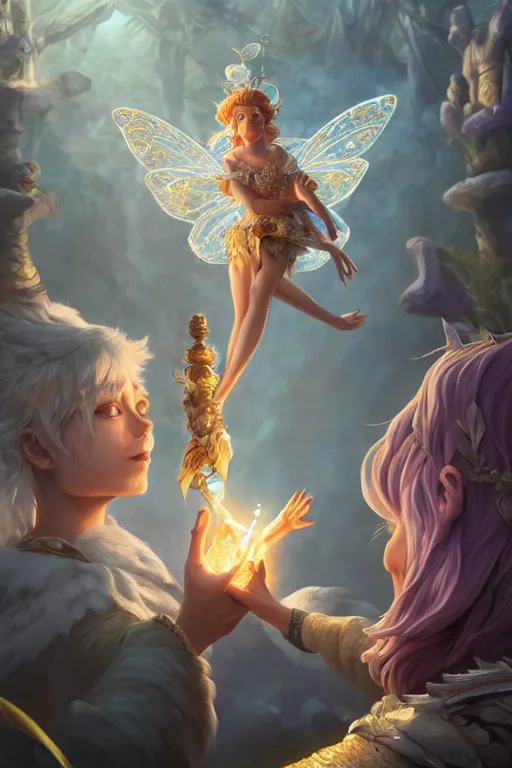 Image similar to legendary fairy prince wizard cast a spell, highly detailed, d & d, fantasy, highly detailed, digital painting, trending on artstation, concept art, sharp focus, illustration, global illumination, ray tracing, realistic shaded, art by artgerm and greg rutkowski and fuji choko and viktoria gavrilenko and hoang lap