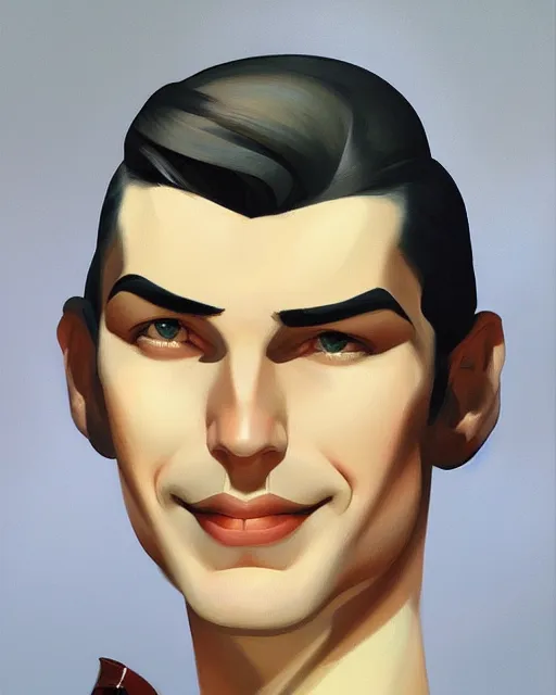 Image similar to portrait of a smiling man, art deco style, beautiful, elegant, mesmerizing, concept art, highly detailed, smooth, fantastical, artstation, deviantart, trending, by tamara de lempicka, sana takeda