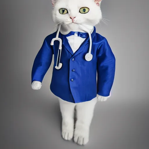 Prompt: cat wearing doctor's attire, studio lighting